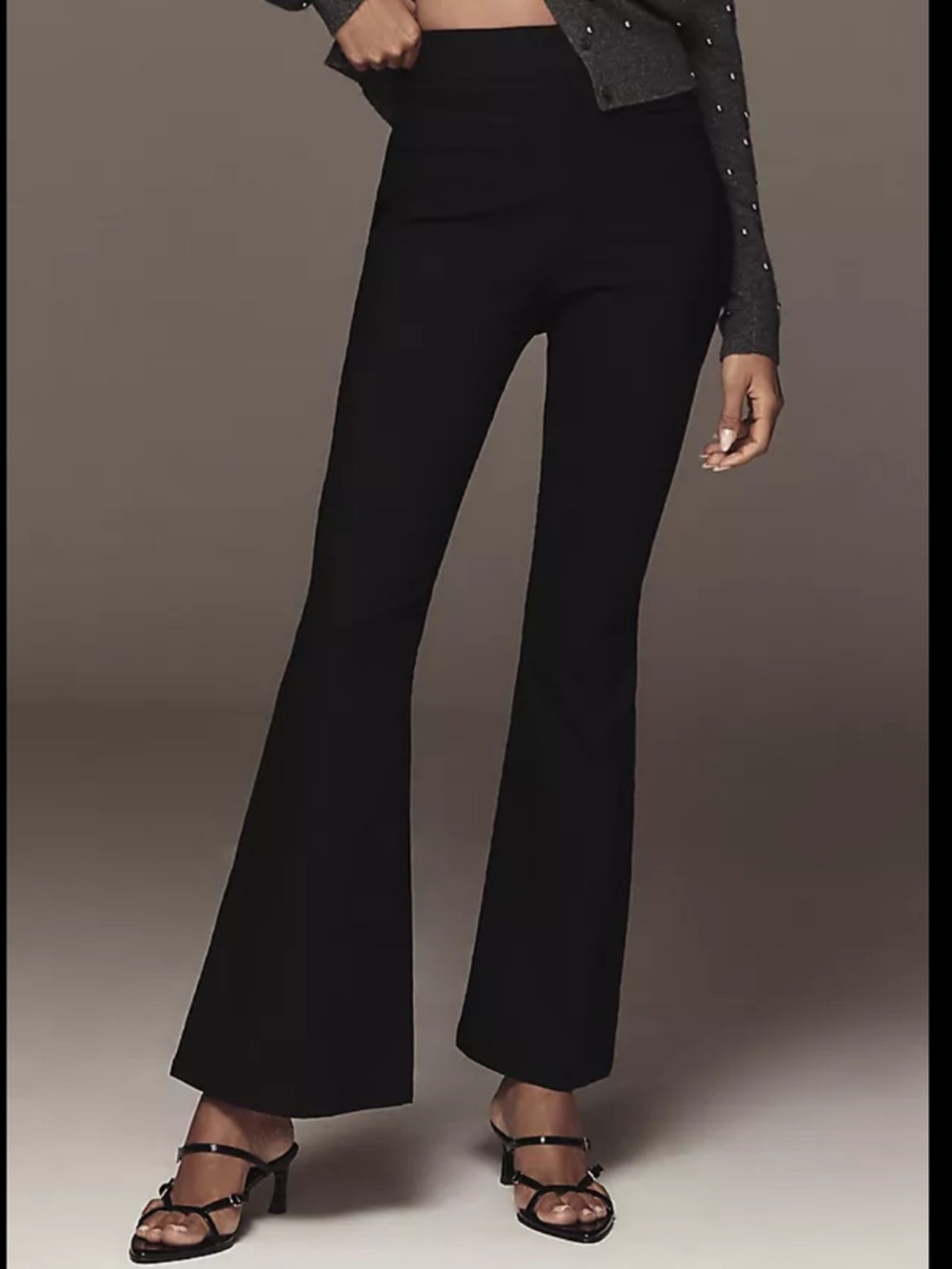 Anthropologie Black High-Rise Flare Trousers Ponte Knit size small nwt
